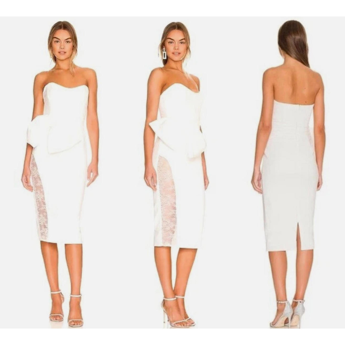 Katie May Natalie Bustier Bow Lace Insert Bodycon Midi Dress Size S $395msrp